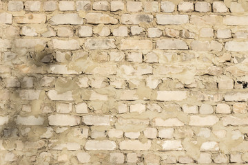 Brick wall of old white brick as background