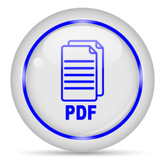 PDF file icon. White glossy round vector icon in eps 10. Editable modern design internet button on white background.