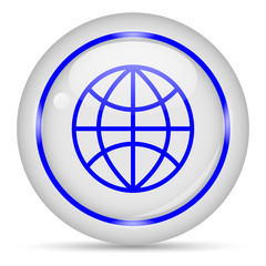 Planet icon. White glossy round vector icon in eps 10. Editable modern design internet button on white background.