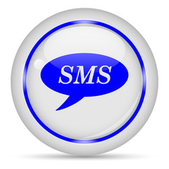 SMS icon. White glossy round vector icon in eps 10. Editable modern design internet button on white background.