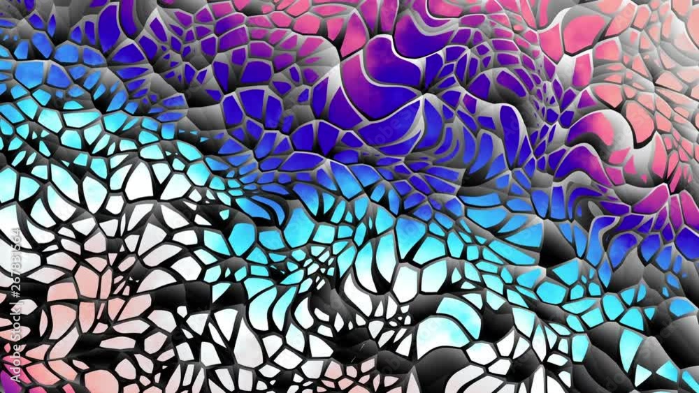 Fototapete Moving random low poly mosaic shapes. Abstract cellular mesh structure. Embossed mosaic grid. Looping clip.