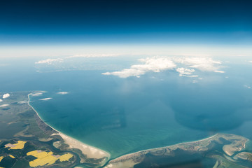 aerial view of german peninsula Fischland-Darss-Zingst and island Hiddensee 