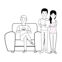 Millennials and smartphones cartoons in black and white