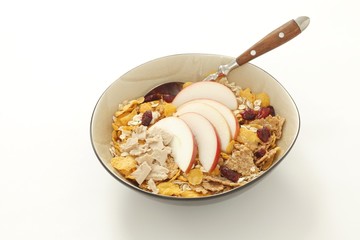 Muesli with apple and fresh yeast