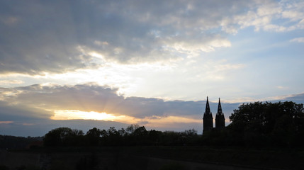 Sunset Over Saint Peter and Paul Cathedral Religious Ancient Tourist Landmark, Prague, Czech Republic