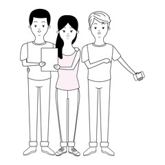 Millennials and smartphones cartoons in black and white