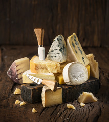 Image of Assortment of different cheese types on wooden background. Cheese background. printed on Printed Glass Splashbacks