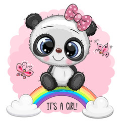 Cartoon Panda is on the rainbow © reginast777