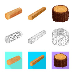 Isolated object of tree   and raw  sign. Collection of tree   and construction vector icon for stock.