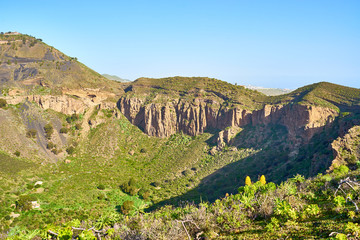 Hiking at volcanic crater 