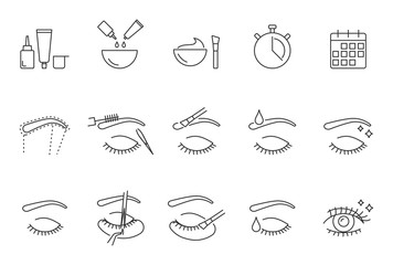 Eyelashes and eyebrows correction vector icons set