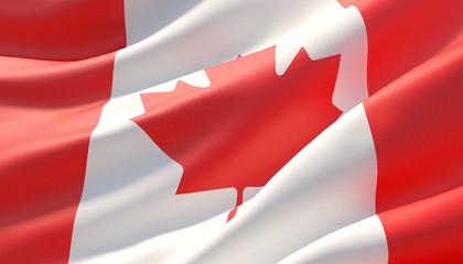 Waved highly detailed close-up flag of Canada. 3D illustration.