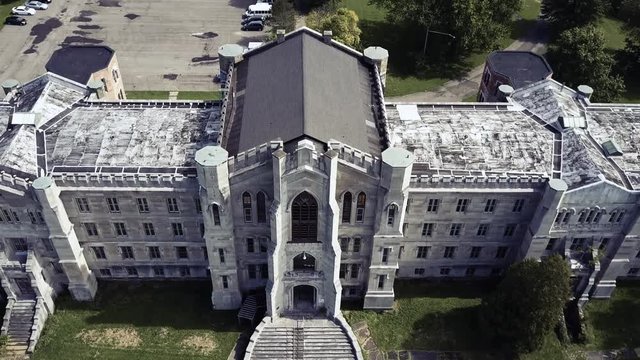 Haunted spooky abandoned hospital exterior