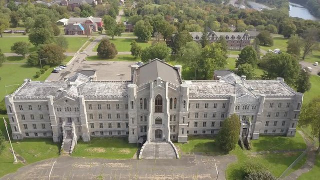 Haunted spooky abandoned hospital exterior