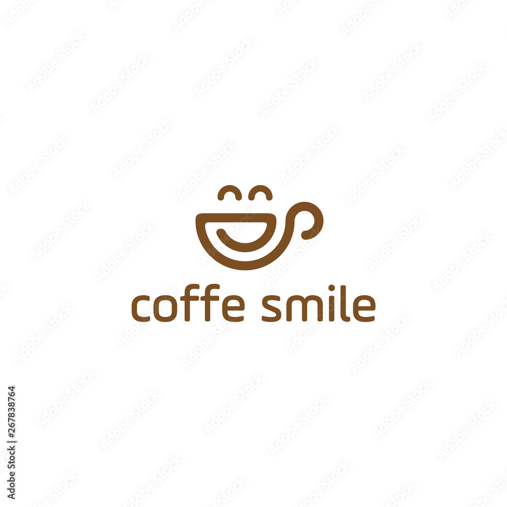 Poster vector coffee smile or cup of tea drawn by single continuous line. one global color