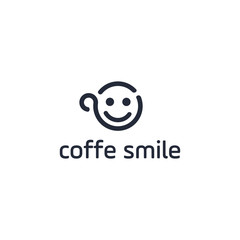 Vector coffee smile or cup of tea drawn by single continuous line.  One global color 