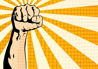 Fist male hand, proletarian protest symbol. Clenched fist held in protest. Power sign. Vector illustration