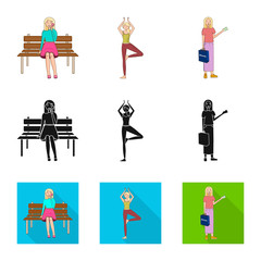 Isolated object of posture and mood icon. Collection of posture and female vector icon for stock.