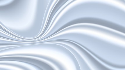 Vector realistic drapery of blue fabric. Decorative background of white silk.