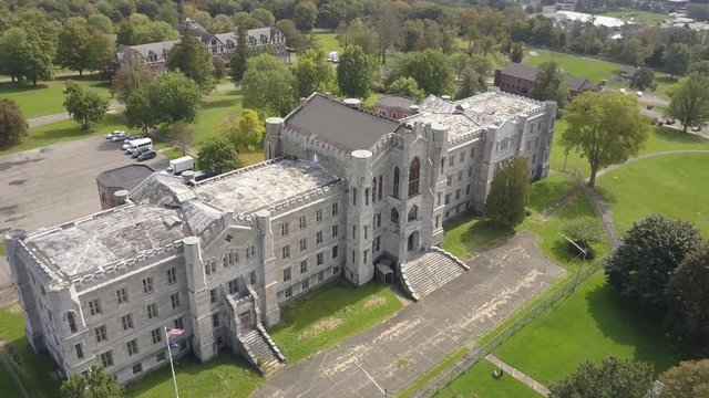 Haunted spooky abandoned hospital exterior