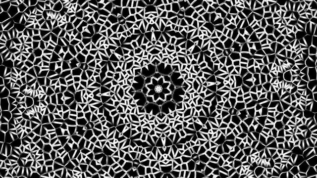 Transforming round mandala pattern. Seamless loop footage. Emboss geometric lattice mandala in arabic style. Islamic geometric arabesque pattern.