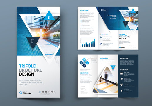 Blue Gradient Trifold Brochure Layout with Triangles
