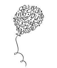 Birthday card design. Hand drawn balloon and lettering vector illustration