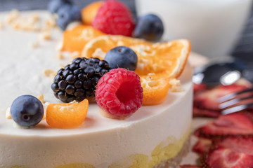 Cake from organic products without baking with berries and fruits