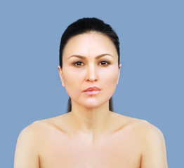 Aging. Mature woman-young woman.Face with skin problem.Showing photos before and after