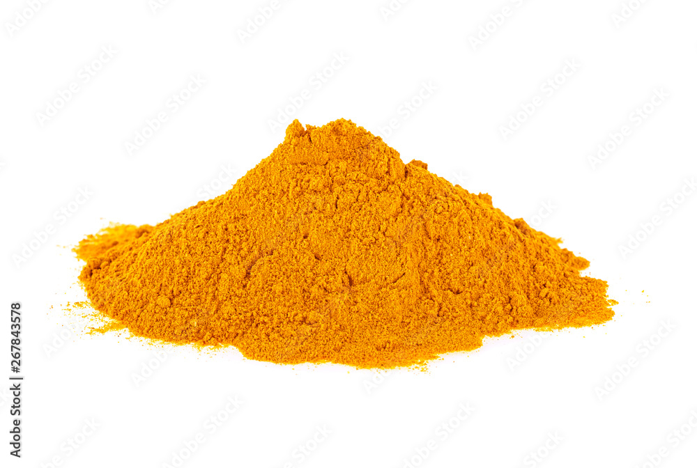 Wall mural turmeric (curcuma) powder isolated on white background. curry powder.