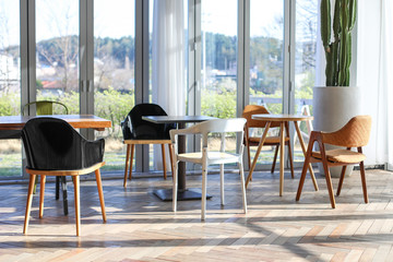 table and chairs in cafe