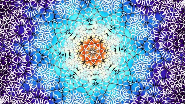 Transforming round mandala pattern. Seamless loop footage. Emboss geometric lattice mandala in arabic style. Islamic geometric arabesque pattern.