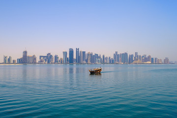 Doha skyline with dhow