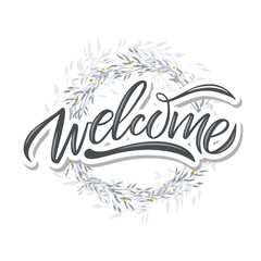 Obraz premium Hand sketched Welcome lettering typography. Drawn art sign.