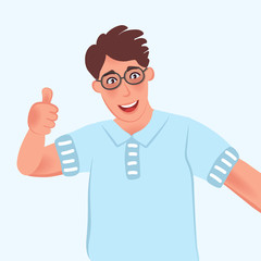 The young man blogger is a video broadcast on the Internet on a personal channel. Networking, publishing, entertainment. Vector illustration of people's profession