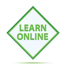 Learn Online modern abstract green diamond button