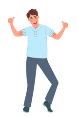 A man in a good mood celebrates success and gestures all right. Vector illustration of the presence of the hormone serotonin in humans. Psychology