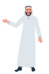 Arab man in Muslim clothes. The traditional costumes of the Eastern countries. Vector illustration of the peoples of the world