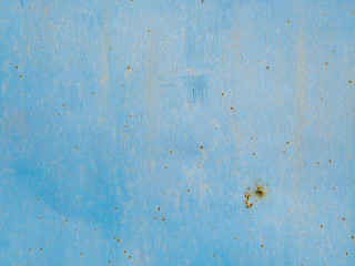 texture of old metal surface, blue paint, rust stains and scratches