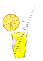 Delicious refreshing drink. In a glass of natural fruit juice, a slice of orange, mandarin. Vector illustration