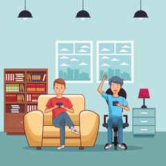 young casual men cartoon