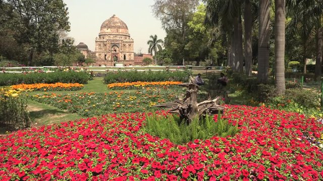 Sheesh Gumbad - tomb from the last lineage of the Lodhi garden - it is situated in Lodi Gardens city park in Delhi, India, 4k footage video