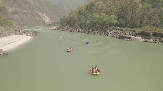 Aerial view on Rishikesh, India, 4k drone, ungraded/flat