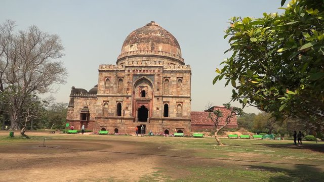 Sheesh Gumbad - tomb from the last lineage of the Lodhi garden - it is situated in Lodi Gardens city park in Delhi, India, 4k footage video