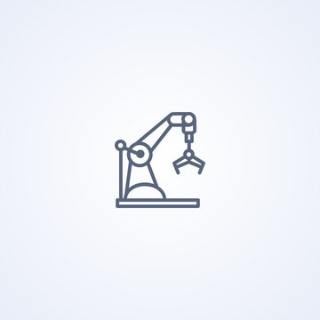 Machine concept industrial claw robotic arm, vector best gray line icon