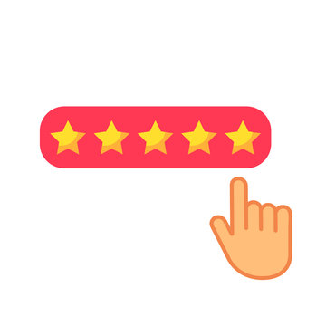Click here hand icon button five stars consumer rating product review flat icon for applications and websites. vector illustration