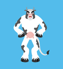 Cow angry. Farm animal evil emotions avatar. beef aggressive. Vector illustration