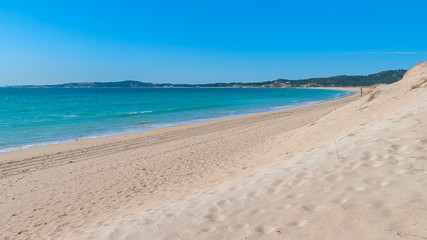Fototapeta na wymiar Amazing La Lanzada beach in Sangenjo village, Galicia, Spain