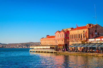 Obraz premium Beautiful sea landscape with boats in city Ayvalik, Turkey