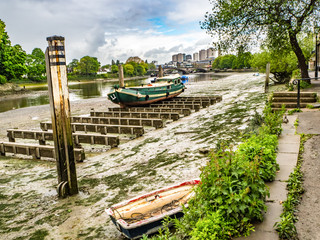 View along the River Thames to Kew Bridge London